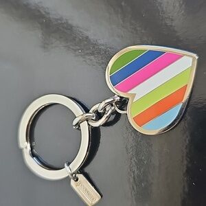 Coach NWOT Legacy Multicolor Striped Heart Keychain Bag Charm